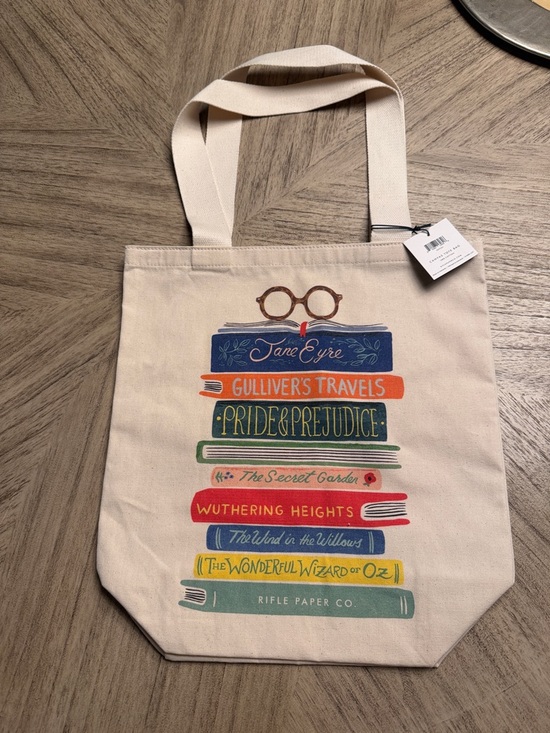 Rifle Paper Co. Handbags - Rifle Paper Co. Beige Canvas Classic-Books Stack Tote with Multicolor Print